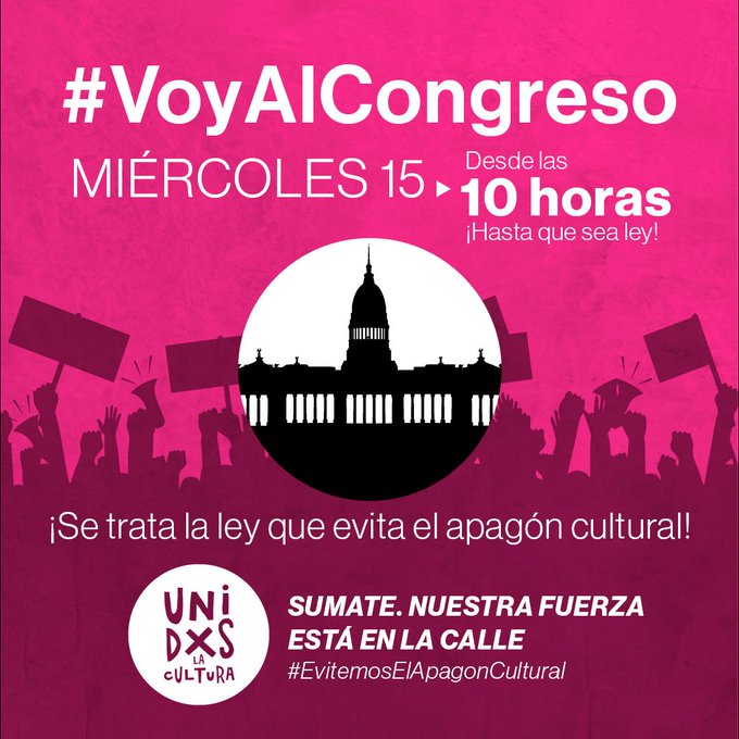 MANIFESTANTES PIDEN QUE NO SE DESFINANCIE LA CULTURA FRENTE AL CONGRESO DE LA NACIÓN